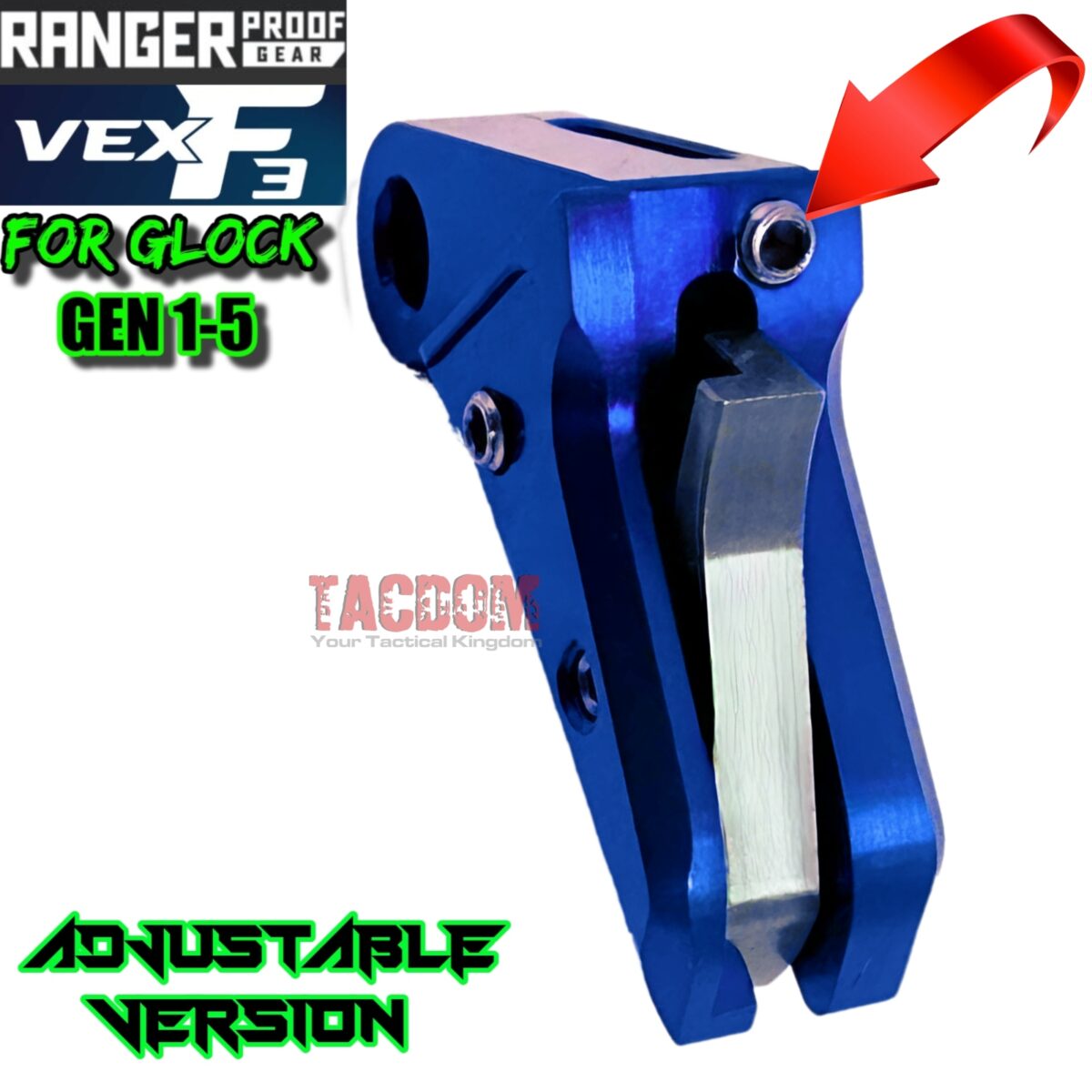 RANGER PROOF / JOHNNY GLOCK COLLABORATION VEX F3 DARK BLUE ADJUSTABLE TRIGGER for GLOCK GEN 1 2 3 4 5 - 17 19 19X 20 21 22 23 24 26 27 31 32 33 34 35 37 36 38 39 43 43x 45 48 - Image 2