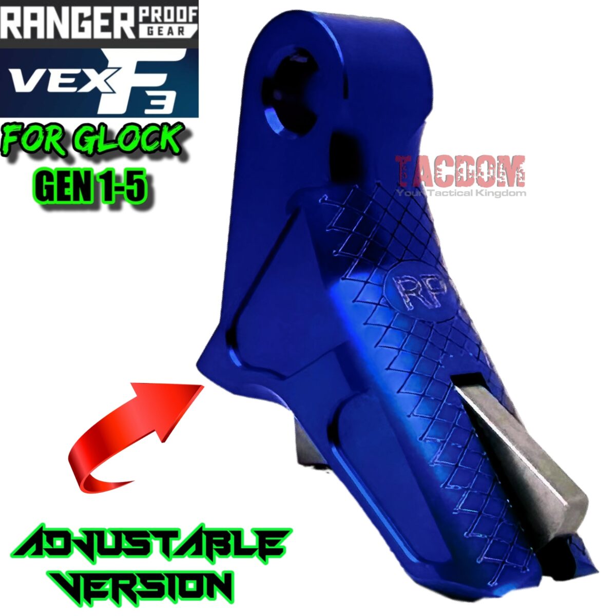 RANGER PROOF / JOHNNY GLOCK COLLABORATION VEX F3 DARK BLUE ADJUSTABLE TRIGGER for GLOCK GEN 1 2 3 4 5 - 17 19 19X 20 21 22 23 24 26 27 31 32 33 34 35 37 36 38 39 43 43x 45 48 - Image 3