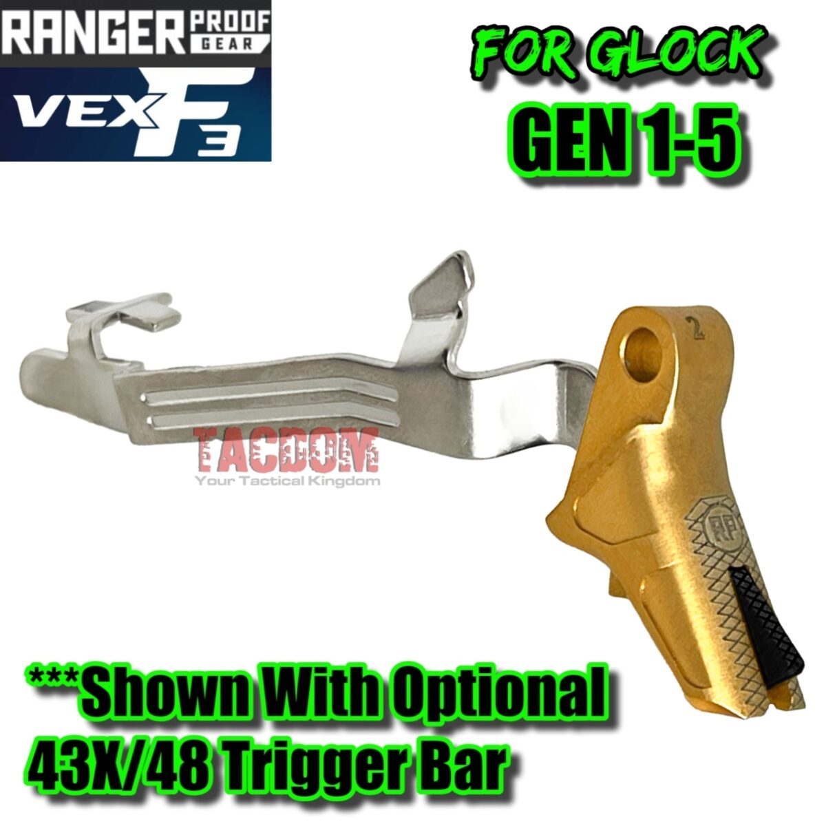 RANGER PROOF / JOHNNY GLOCK COLLABORATION VEX F3 GOLD / BLACK TRIGGER for GLOCK GEN 1 2 3 4 5 - 17 19 19X 20 21 22 23 24 26 27 31 32 33 34 35 37 36 38 39 43 43x 45 48 - Image 5