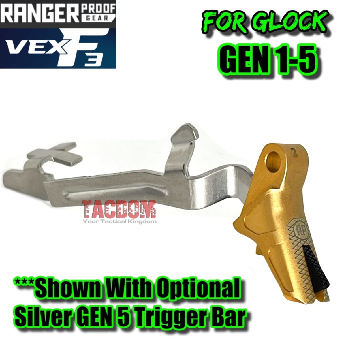 RANGER PROOF / JOHNNY GLOCK COLLABORATION VEX F3 GOLD / BLACK TRIGGER for GLOCK GEN 1 2 3 4 5 - 17 19 19X 20 21 22 23 24 26 27 31 32 33 34 35 37 36 38 39 43 43x 45 48 - Image 6