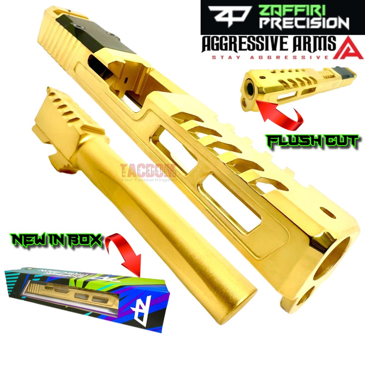 ZAFFIRI SHINY GOLD ZPS.2 RMR SLIDE For GLOCK 17 GEN 3 + RAAZOR FLUSH CUT BARREL - Image 1