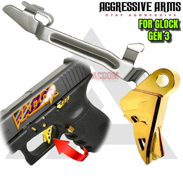 AGGRESSIVE ARMS RAZZOR JEWLERY GOLD PLATED FINISH for GLOCK GEN 3 "BILLET ALUMINUM" FLAT TRIGGER WITH ENHANCED BAR