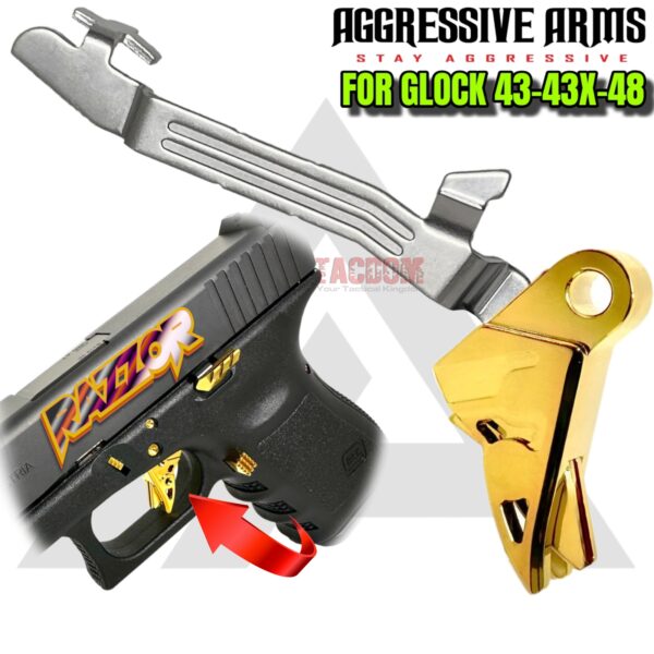 AGGRESSIVE ARMS RAZZOR JEWLERY RAINBOW FINISH for GLOCK 43 - 43X - 48 "BILLET ALUMINUM" FLAT TRIGGER WITH BAR