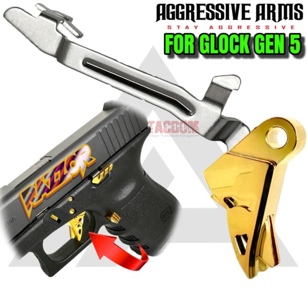 AGGRESSIVE ARMS RAZZOR JEWLERY GOLD FINISH for GLOCK GEN 5 "BILLET ALUMINUM" FLAT TRIGGER WITH ENHANCED BAR