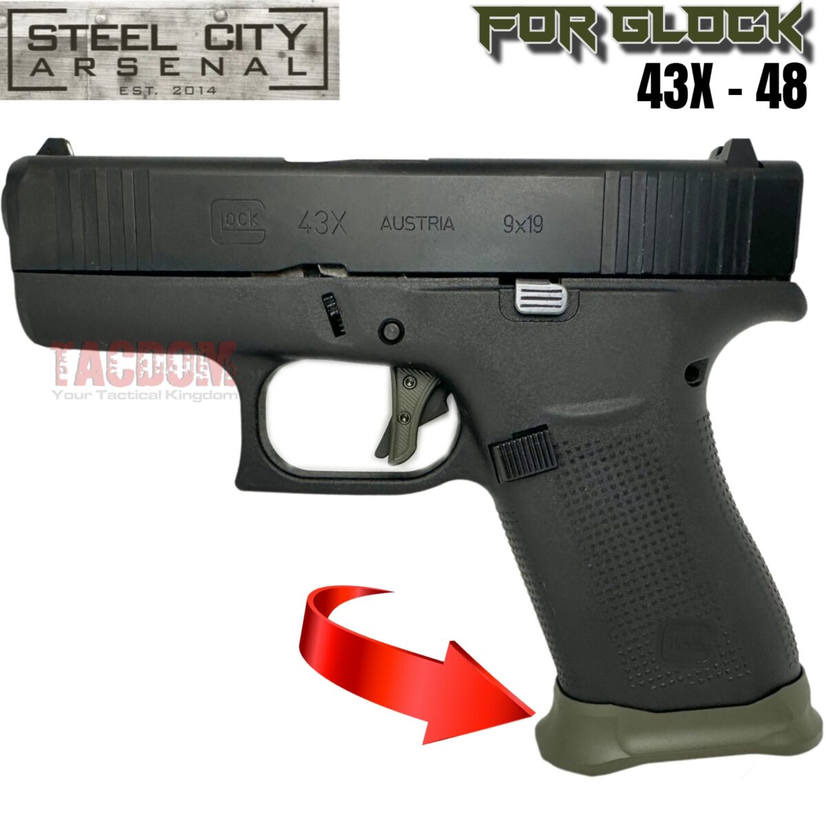 STEEL CITY ARSENAL GLOCK GEN 5 43X - 48  ENHANCED "TACDOM EXCLUSIVE" OD GREEN MAGWELL – FITS OEM GLOCK FACTORY FRAMES - Image 2