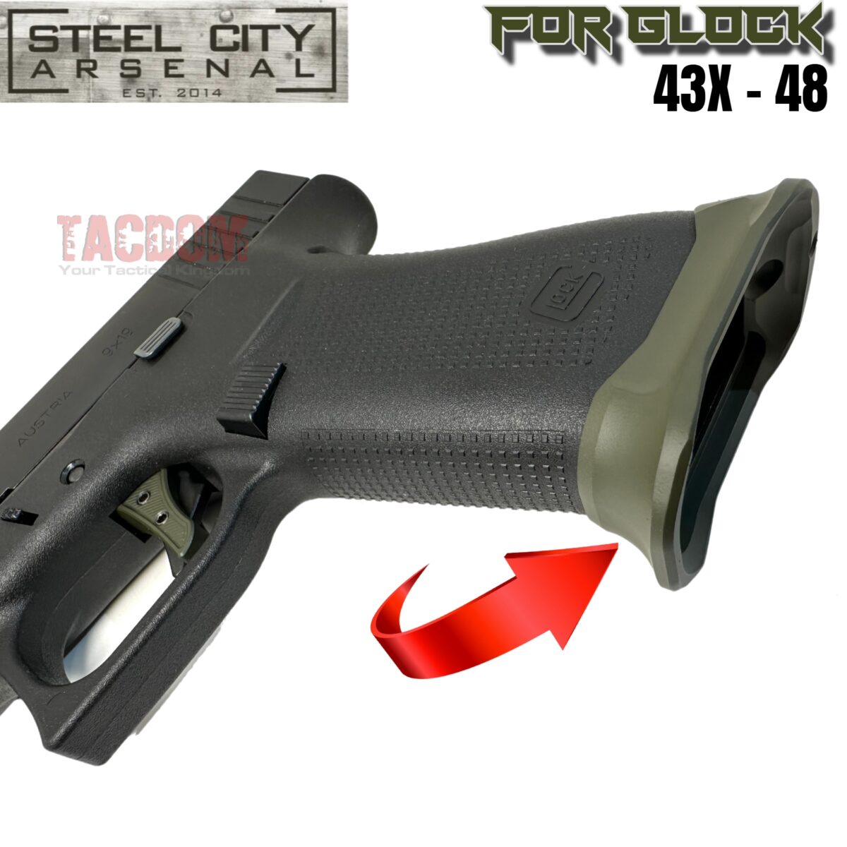 STEEL CITY ARSENAL GLOCK GEN 5 43X - 48  ENHANCED "TACDOM EXCLUSIVE" OD GREEN MAGWELL – FITS OEM GLOCK FACTORY FRAMES - Image 4