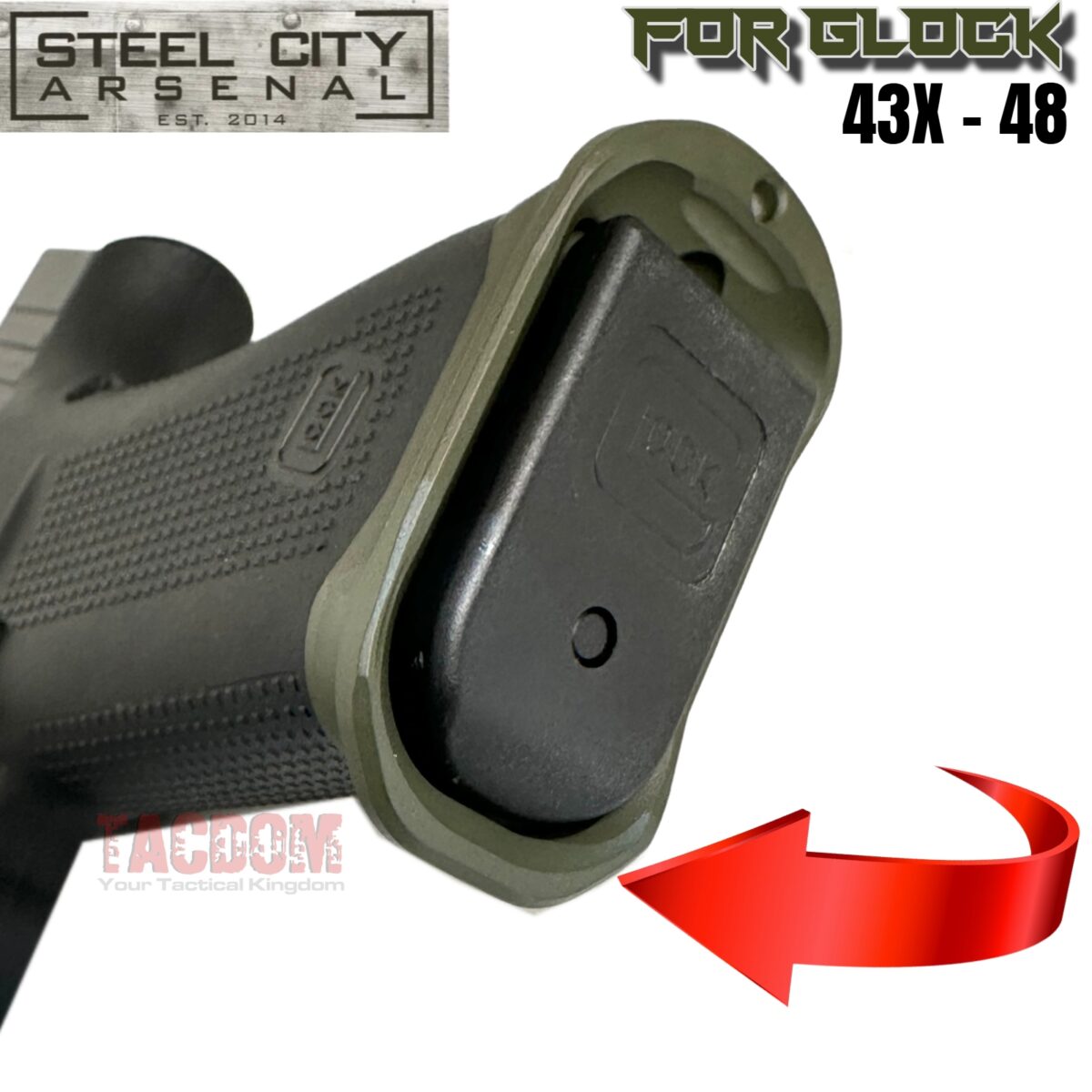 STEEL CITY ARSENAL GLOCK GEN 5 43X - 48  ENHANCED "TACDOM EXCLUSIVE" OD GREEN MAGWELL – FITS OEM GLOCK FACTORY FRAMES - Image 5