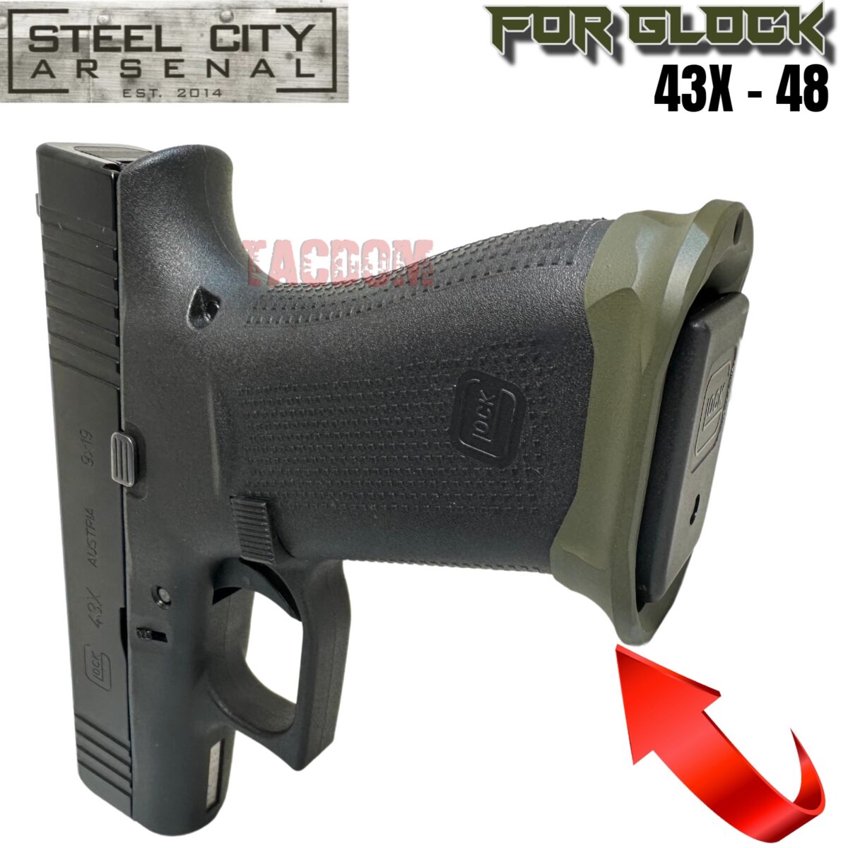 STEEL CITY ARSENAL GLOCK GEN 5 43X - 48  ENHANCED "TACDOM EXCLUSIVE" OD GREEN MAGWELL – FITS OEM GLOCK FACTORY FRAMES - Image 7