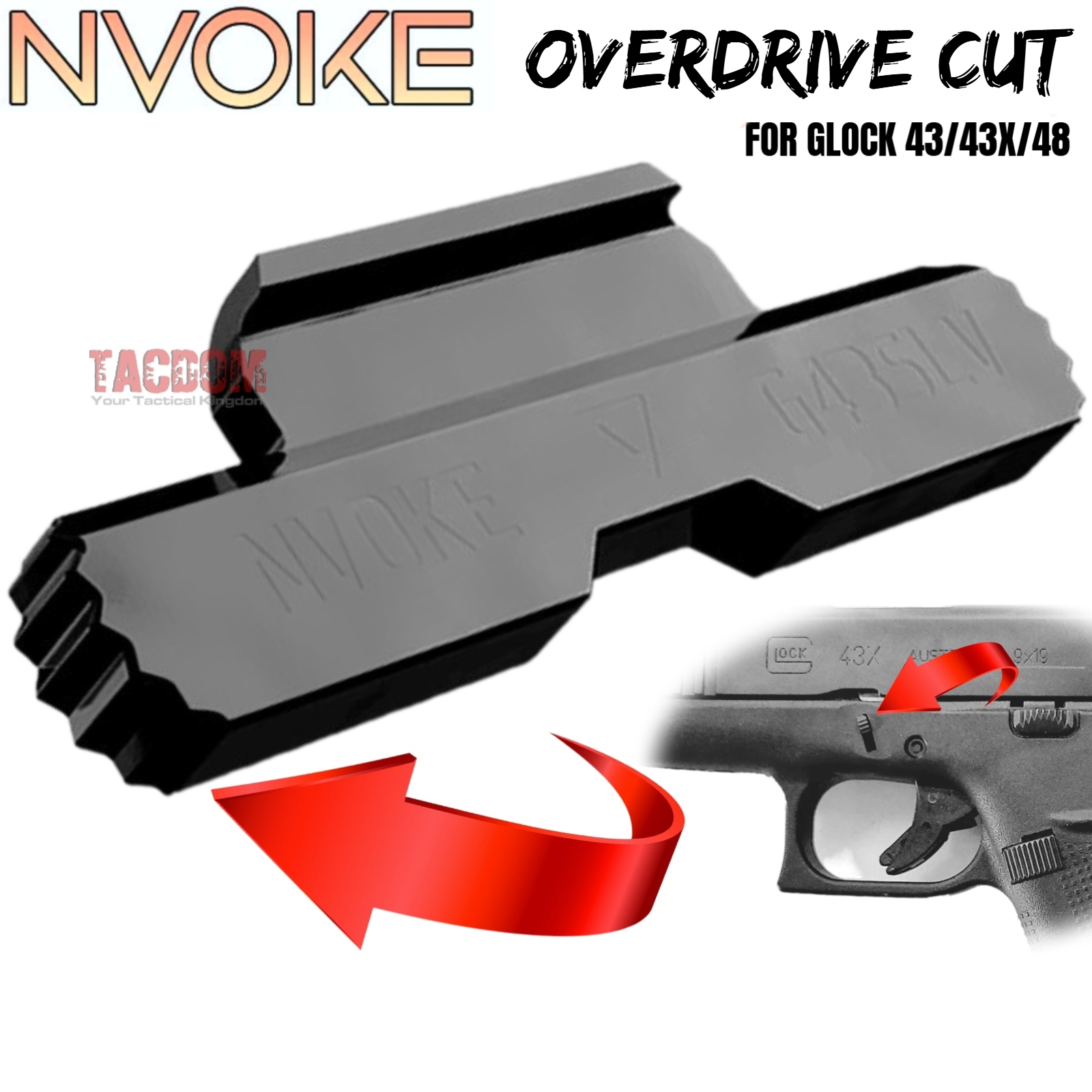 overdriveweb NVOKE For GLOCK 43 43X 48 EXTENDED "OVERDRIVE" PATTERN SLIDE LOCK TAKE DOWN - 316 STAINLESS - BLACK - Image 1