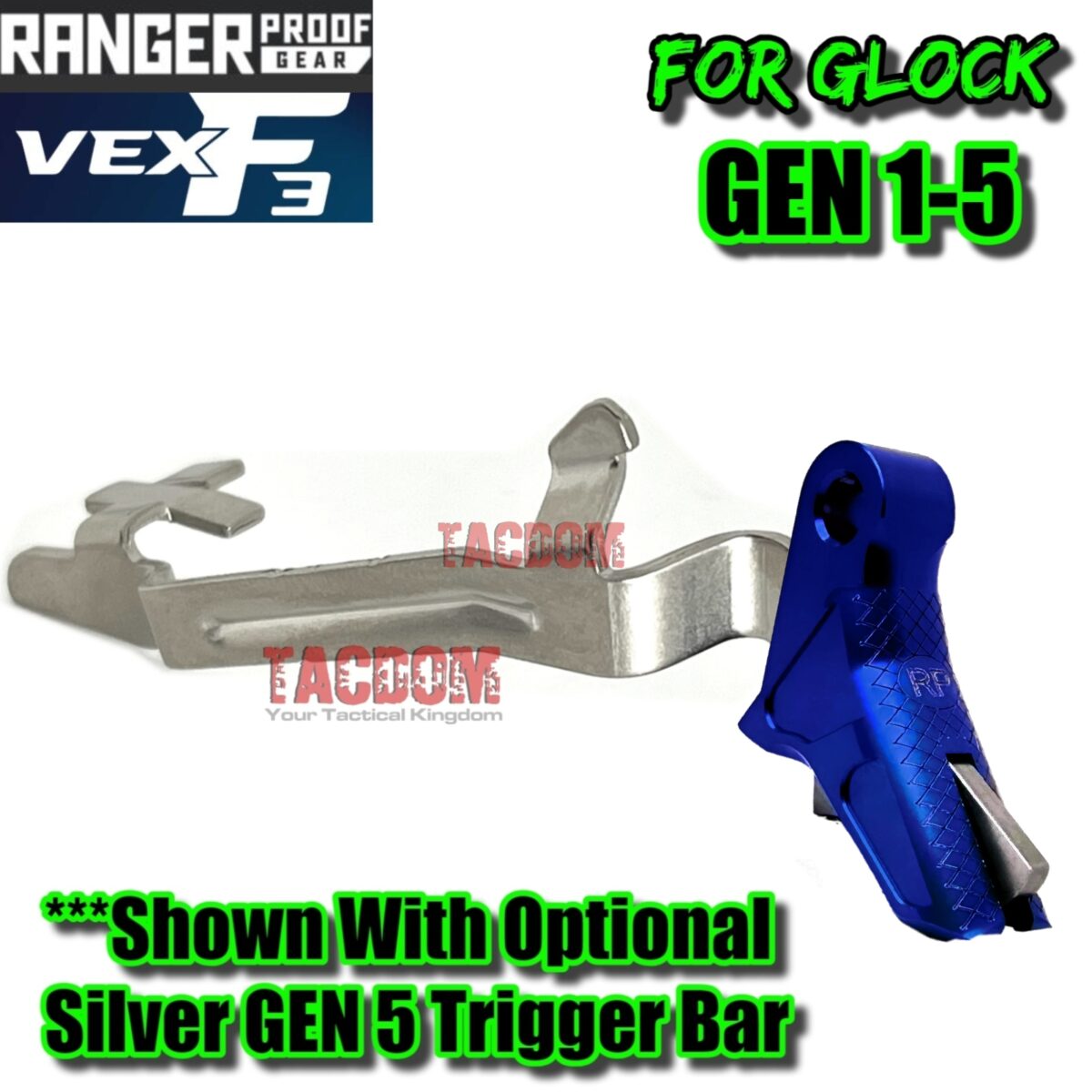 RANGER PROOF / JOHNNY GLOCK COLLABORATION VEX F3 DARK BLUE ADJUSTABLE TRIGGER for GLOCK GEN 1 2 3 4 5 - 17 19 19X 20 21 22 23 24 26 27 31 32 33 34 35 37 36 38 39 43 43x 45 48 - Image 8