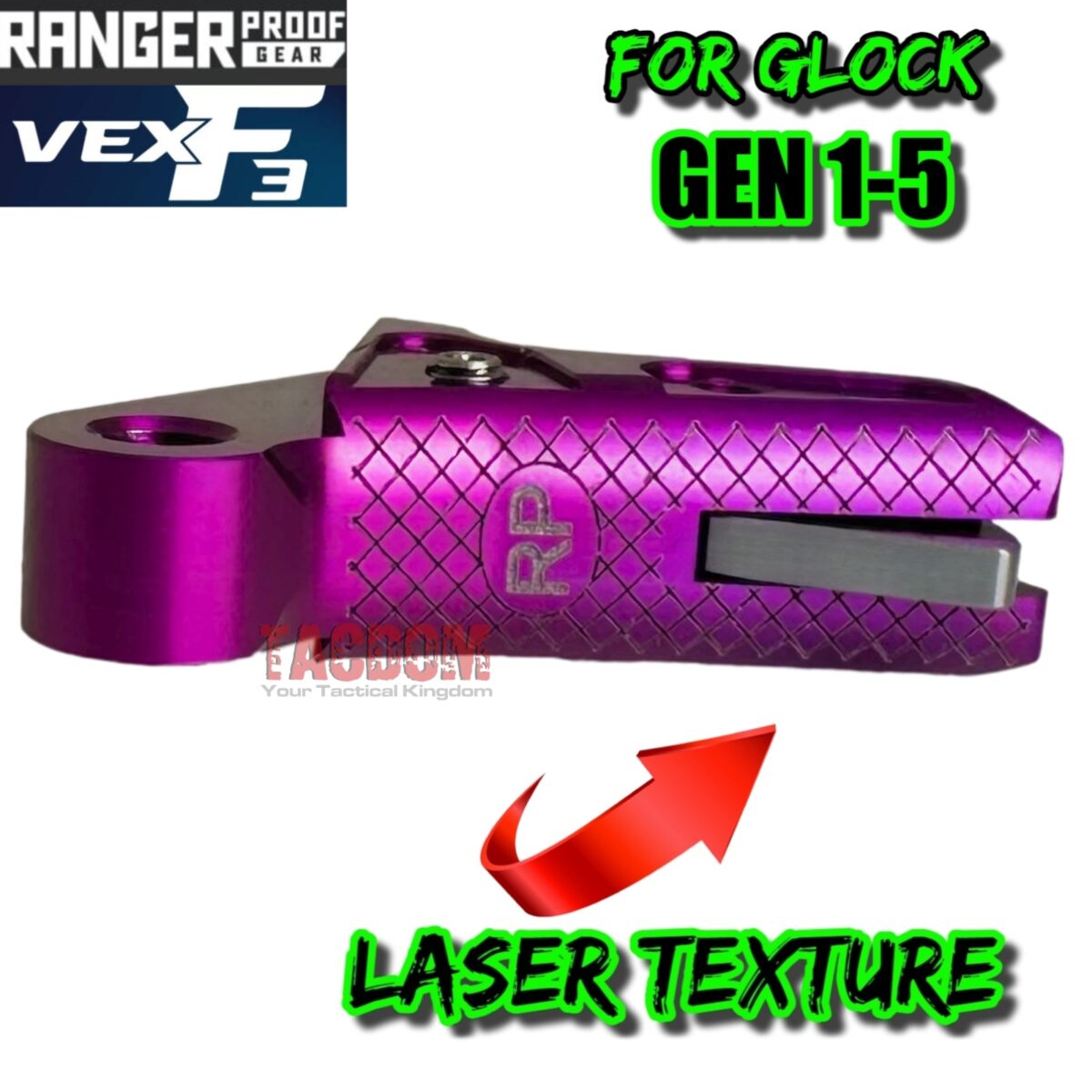 RANGER PROOF / JOHNNY GLOCK COLLABORATION VEX F3 PURPLE ADJUSTABLE TRIGGER for GLOCK GEN 1 2 3 4 5 - 17 19 19X 20 21 22 23 24 26 27 31 32 33 34 35 37 36 38 39 43 43x 45 48 - Image 3