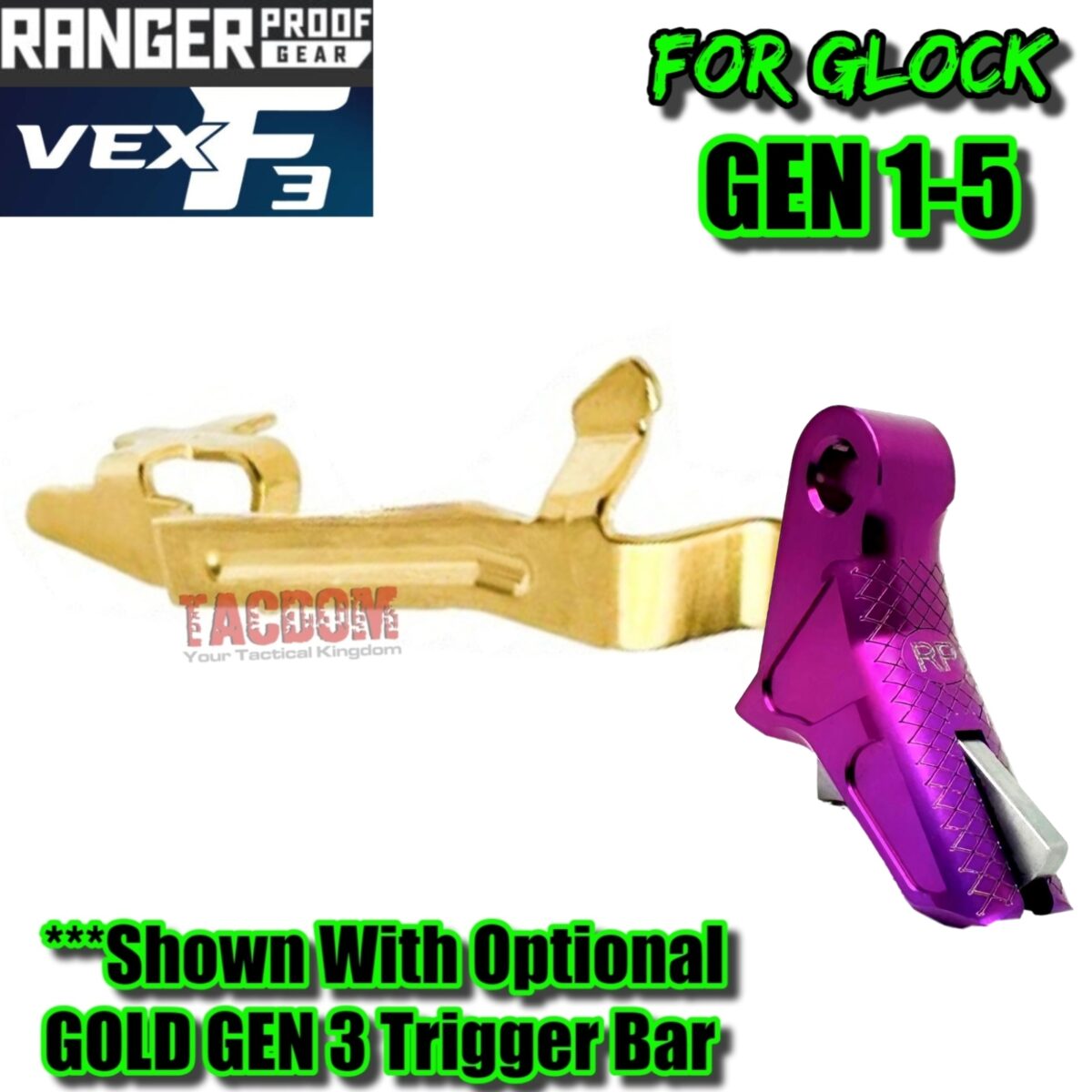 RANGER PROOF / JOHNNY GLOCK COLLABORATION VEX F3 PURPLE ADJUSTABLE TRIGGER for GLOCK GEN 1 2 3 4 5 - 17 19 19X 20 21 22 23 24 26 27 31 32 33 34 35 37 36 38 39 43 43x 45 48 - Image 5
