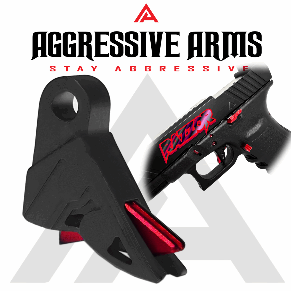 AGGRESSIVE ARMS RAZZOR STEALTH BLACK & RED for GLOCK GEN 5 "BILLET ALUMINUM" FLAT TRIGGER WITH ENHANCED BAR - Image 3