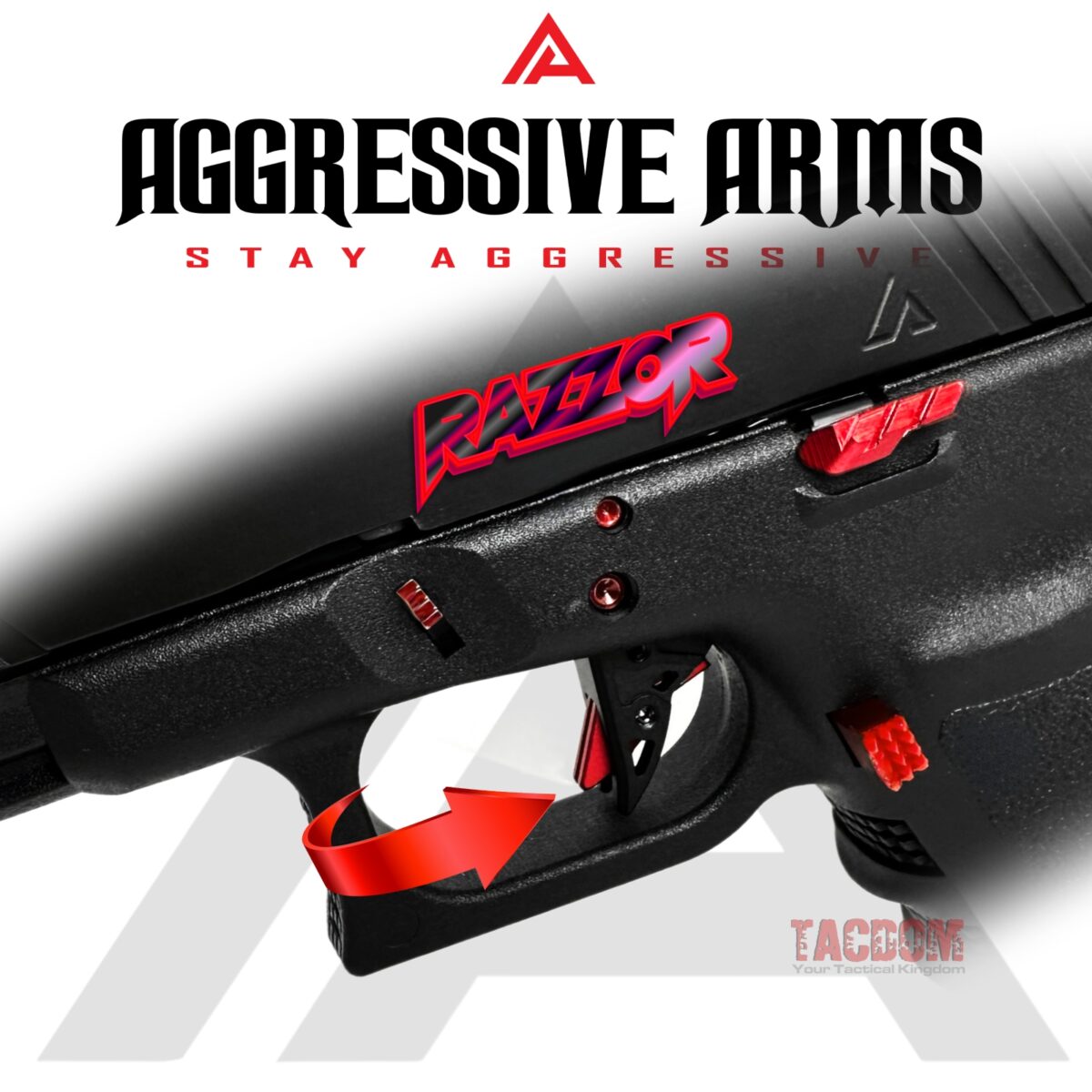 AGGRESSIVE ARMS RAZZOR COMBAT BLACK / RED FINISH for GLOCK GEN 1 2 3 4 5 "BILLET ALUMINUM" FLAT TRIGGER - Image 2