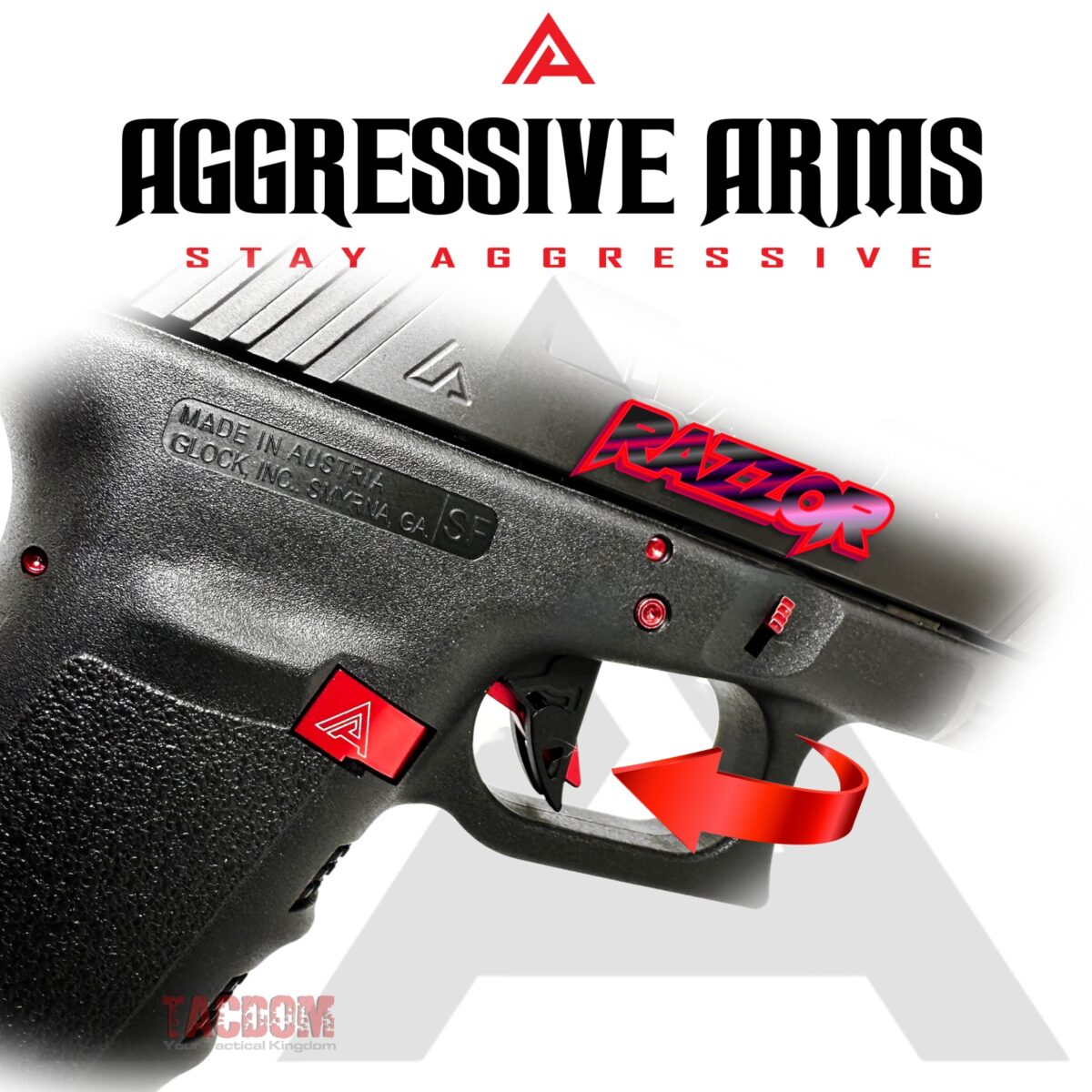 AGGRESSIVE ARMS RAZZOR COMBAT BLACK / RED FINISH for GLOCK GEN 1 2 3 4 5 "BILLET ALUMINUM" FLAT TRIGGER - Image 4