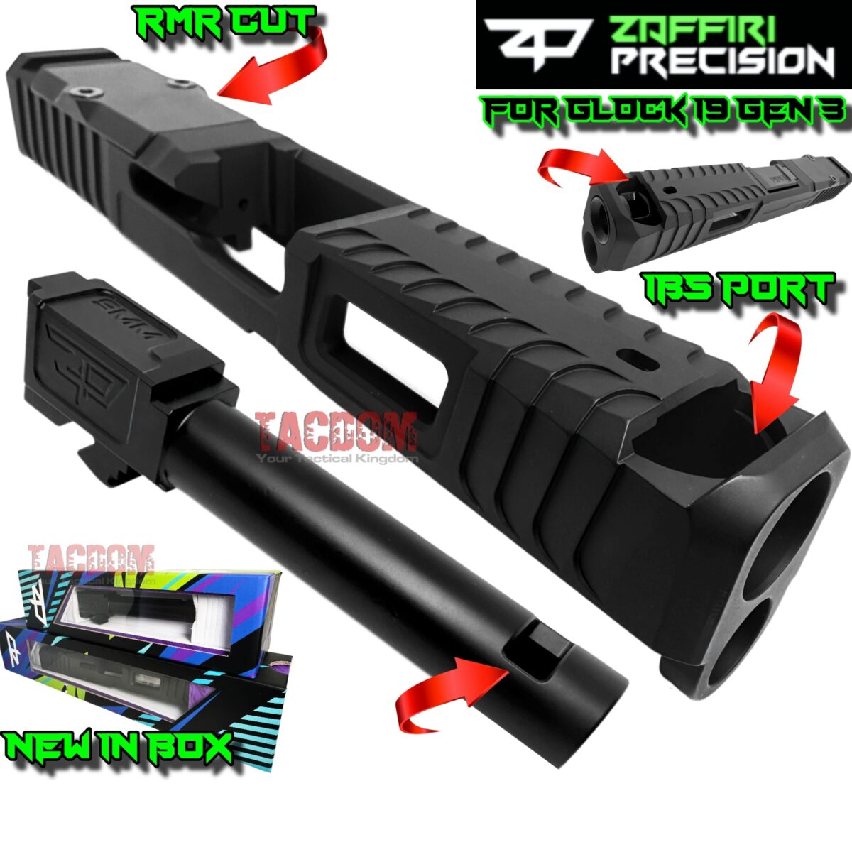 ZAFFIRI BLACK IBS PORTED SLIDE WITH BLACK IBS BARREL - RMR COVER PLATE FOR GLOCK 19 GEN 3 - Image 1