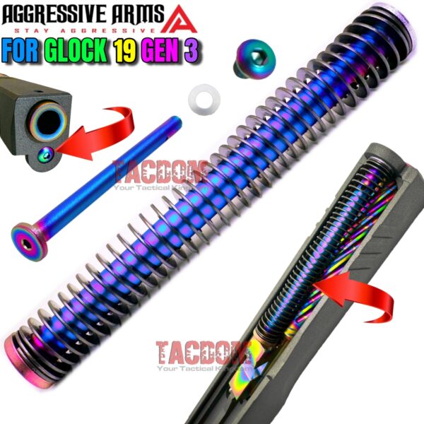 AGGRESSIVE  GUIDE ROD Assembly for GLOCK 19 Gen 3 -18LB Spring - RAINBOW CHAMELEON over Stainless Steel