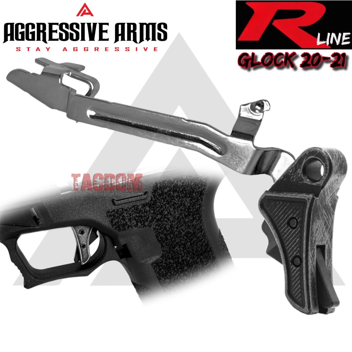 AGGRESSIVE ARMS R-LINE for GLOCK 20 / 21 BILLET ALUMINUM TRIGGER BATTLEWORN GREY - With POLISHED OEM GLOCK SP04417 TRIGGER BAR - Image 1