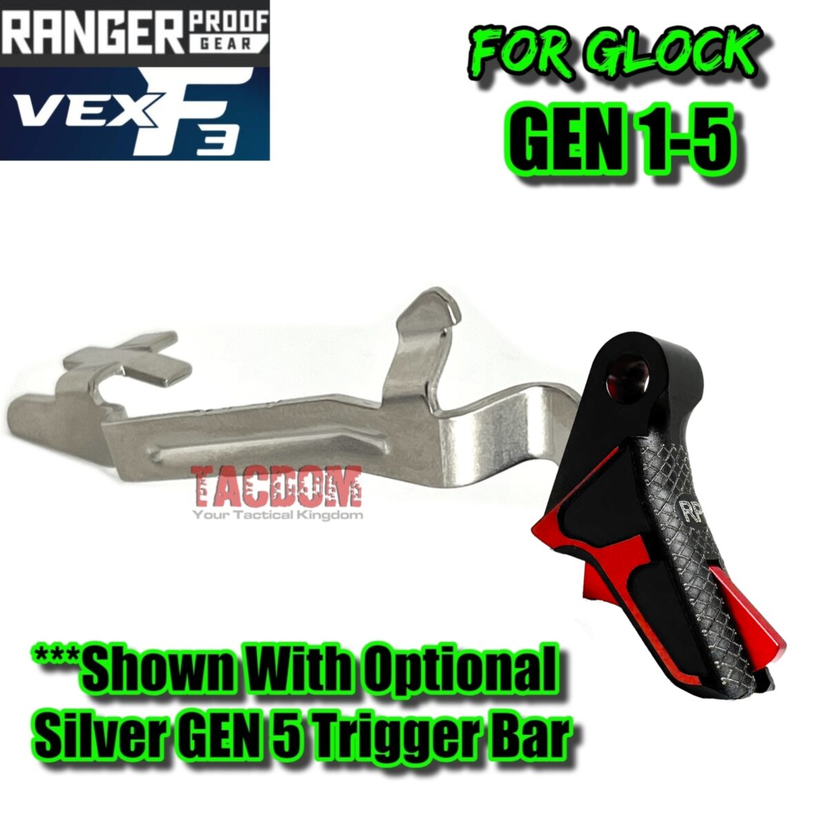 RANGER PROOF / JOHNNY GLOCK COLLABORATION VEX F3 "EXCLUSIVE" BLACK / RED ADJUSTABLE TRIGGER for GLOCK GEN 1 2 3 4 5 - 17 19 19X 20 21 22 23 24 26 27 31 32 33 34 35 37 36 38 39 43 43x 45 48 - Image 5