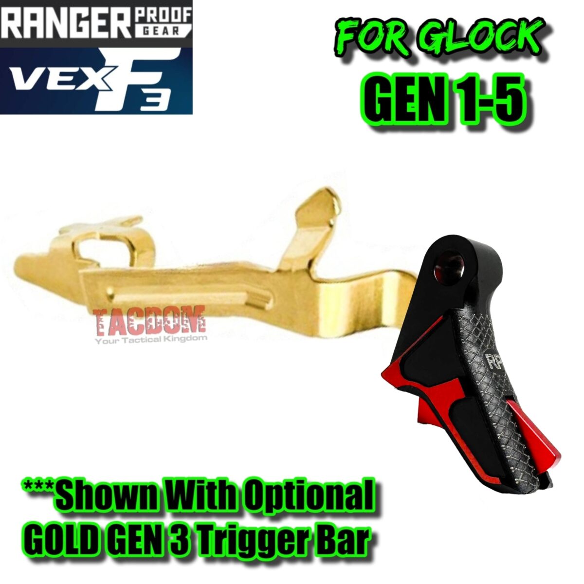 RANGER PROOF / JOHNNY GLOCK COLLABORATION VEX F3 "EXCLUSIVE" BLACK / RED ADJUSTABLE TRIGGER for GLOCK GEN 1 2 3 4 5 - 17 19 19X 20 21 22 23 24 26 27 31 32 33 34 35 37 36 38 39 43 43x 45 48 - Image 6
