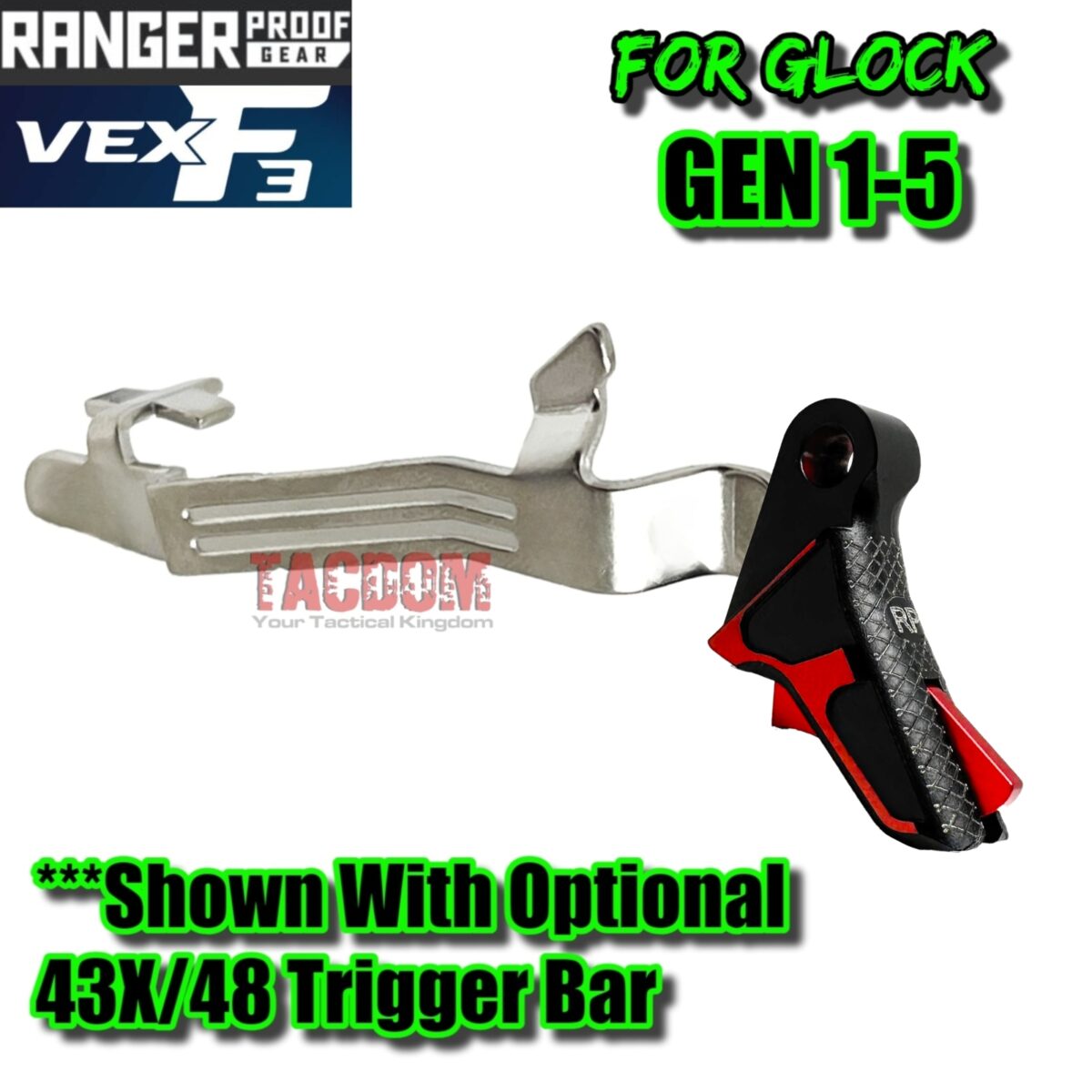 RANGER PROOF / JOHNNY GLOCK COLLABORATION VEX F3 "EXCLUSIVE" BLACK / RED ADJUSTABLE TRIGGER for GLOCK GEN 1 2 3 4 5 - 17 19 19X 20 21 22 23 24 26 27 31 32 33 34 35 37 36 38 39 43 43x 45 48 - Image 7