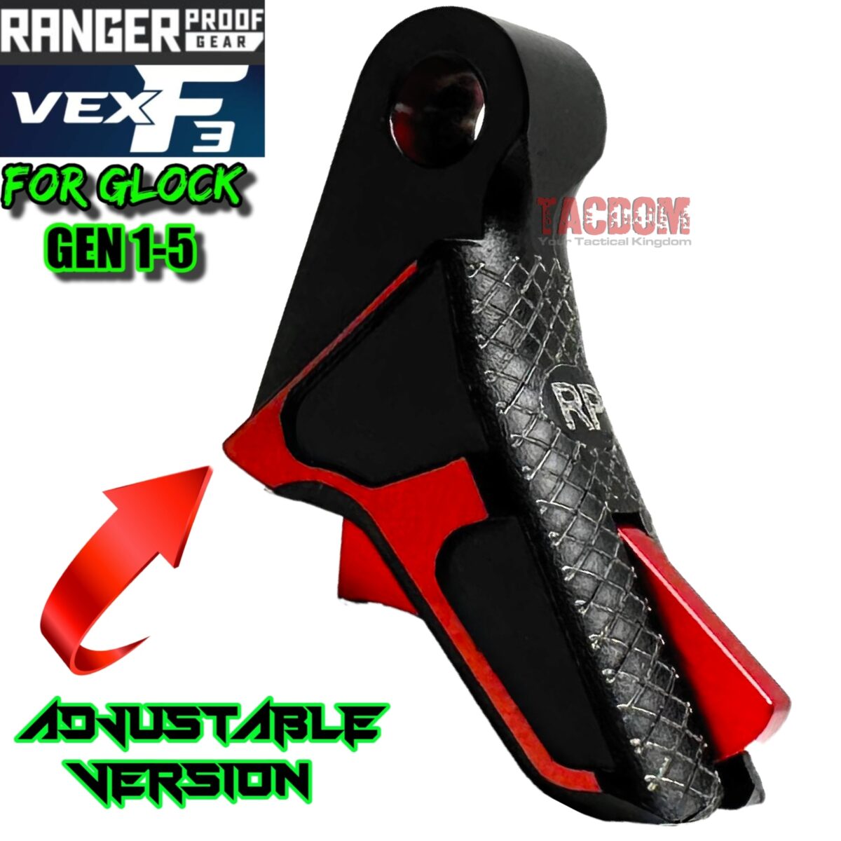 RANGER PROOF / JOHNNY GLOCK COLLABORATION VEX F3 "EXCLUSIVE" BLACK / RED ADJUSTABLE TRIGGER for GLOCK GEN 1 2 3 4 5 - 17 19 19X 20 21 22 23 24 26 27 31 32 33 34 35 37 36 38 39 43 43x 45 48 - Image 3