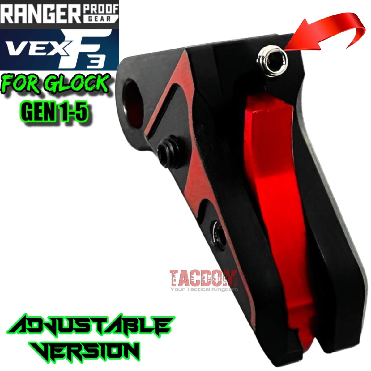 RANGER PROOF / JOHNNY GLOCK COLLABORATION VEX F3 "EXCLUSIVE" BLACK / RED ADJUSTABLE TRIGGER for GLOCK GEN 1 2 3 4 5 - 17 19 19X 20 21 22 23 24 26 27 31 32 33 34 35 37 36 38 39 43 43x 45 48 - Image 2
