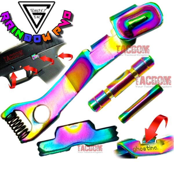 GHOST INC for GLOCK 42 43 43X 48 RAINBOW TRIGGER and HOUSING PINS + EXTENDED SLIDE RELEASE + SLIDE LOCK