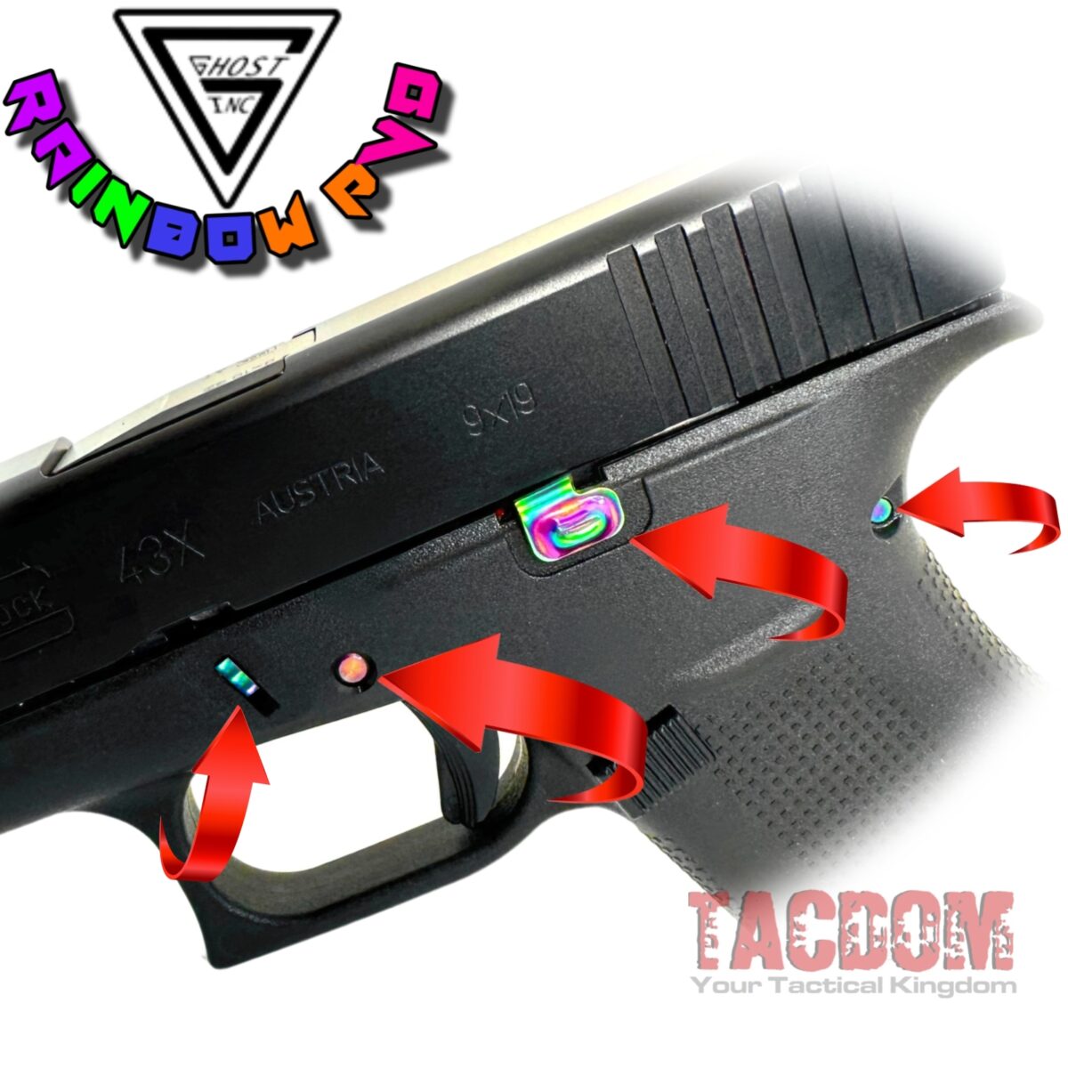 GHOST INC for GLOCK 42 43 43X 48 RAINBOW TRIGGER and HOUSING PINS + EXTENDED SLIDE RELEASE + SLIDE LOCK - Image 2