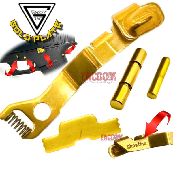 GHOST INC for GLOCK 42 43 43X 48 GOLD TRIGGER and HOUSING PINS + EXTENDED SLIDE RELEASE + SLIDE LOCK