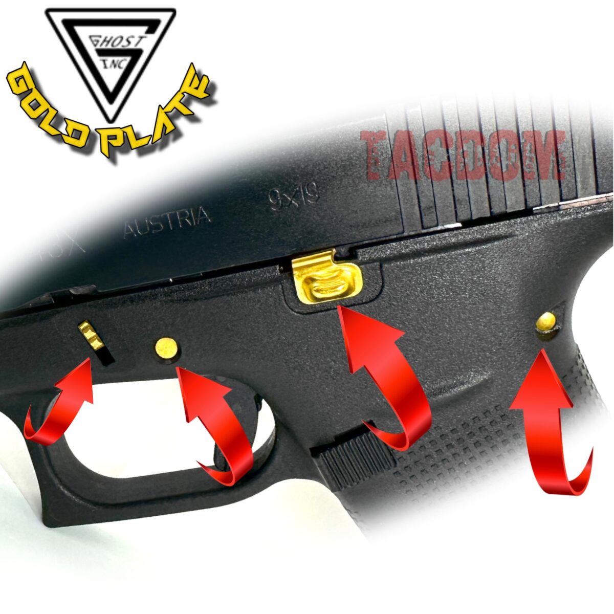 GHOST INC for GLOCK 42 43 43X 48 GOLD TRIGGER and HOUSING PINS + EXTENDED SLIDE RELEASE + SLIDE LOCK - Image 2