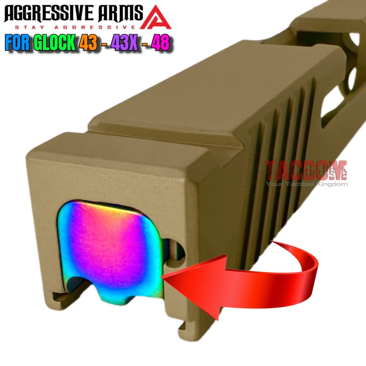 AGGRESIVE ARMS "VECTOR" RAINBOW PVD SLIDE END PLATE For GLOCK 43 43x 48 - STAINLESS STEEL - Image 2