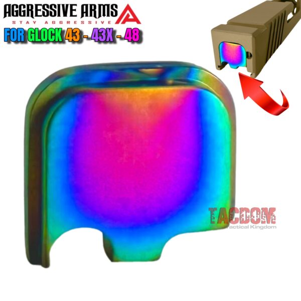 AGGRESIVE ARMS "VECTOR" RAINBOW PVD SLIDE END PLATE For GLOCK 43 43x 48 - STAINLESS STEEL