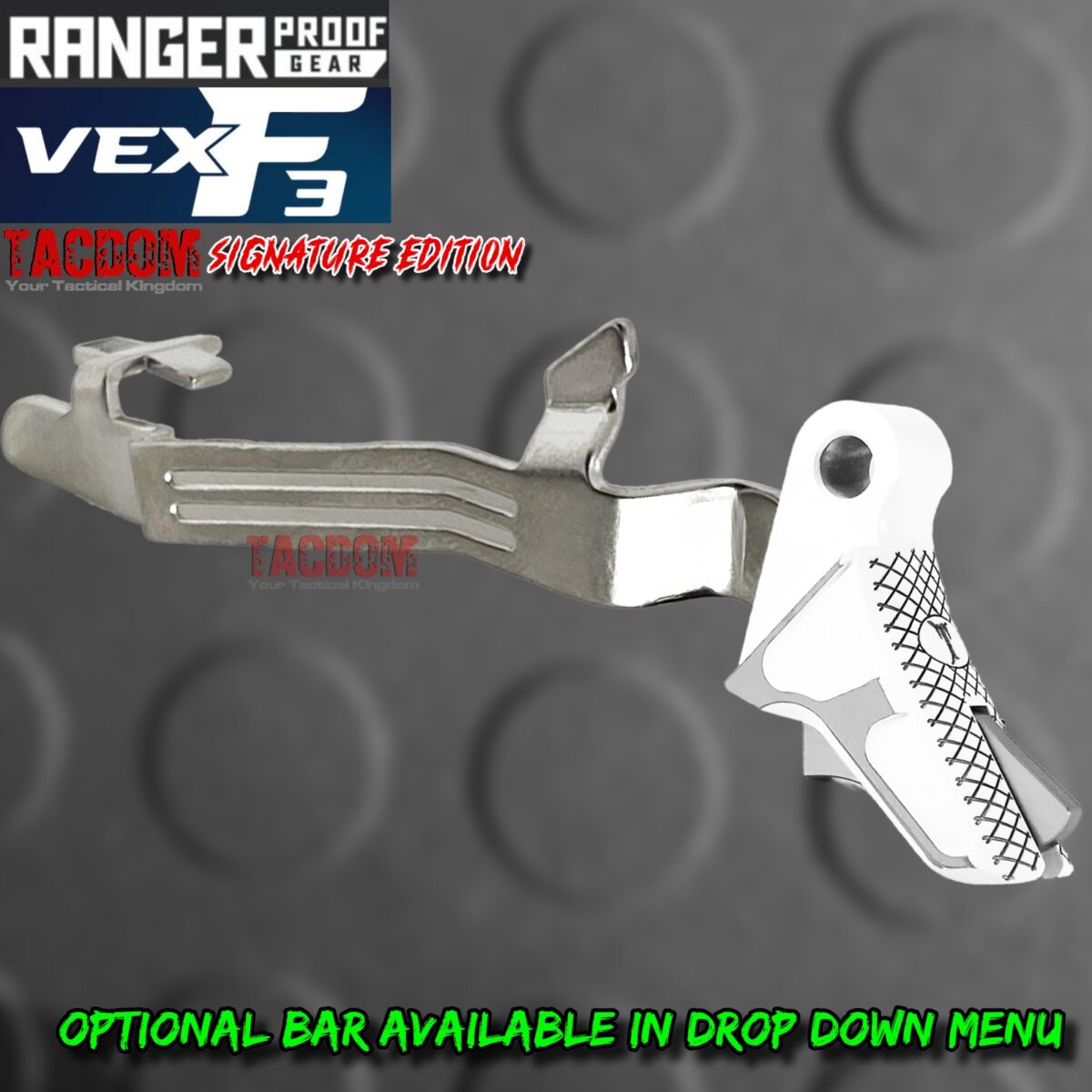RANGER PROOF / JOHNNY GLOCK COLLABORATION VEX F3 "TACDOM SIGNATURE" WHITE / SILVER ADJUSTABLE TRIGGER for GLOCK GEN 1 2 3 4 5 - 17 19 19X 20 21 22 23 24 26 27 31 32 33 34 35 37 36 38 39 43 43x 45 48 - Image 8
