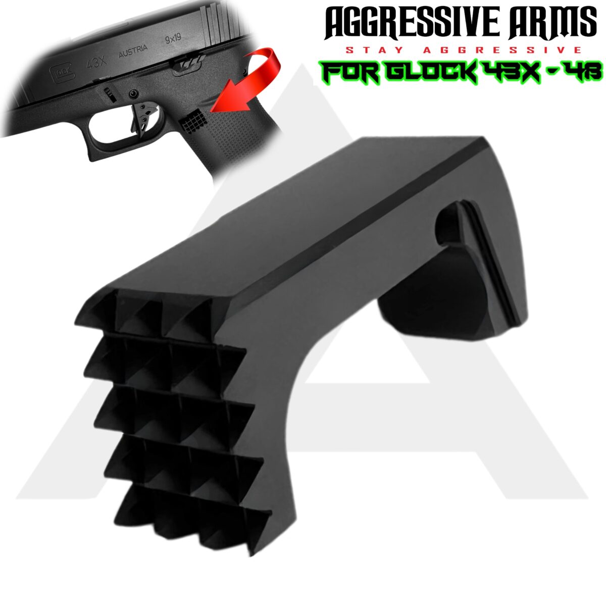 AGGRESSIVE ARMS STEALTH BLACK EXTENDED MAGAZINE CATCH for GLOCK 43X and 48 "SPIKES" - Image 1