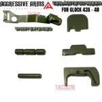 AGGRESSIVE ARMS OD GREEN CERAKOTED PARTS FOR GLOCK 43X / 48 - GHOST EXTENDED SLIDE RELEASE / CATCH - SLIDE LOCK - PINS - REAR COVER PLATE - MAGAZINE CATCH
