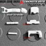 AGGRESSIVE ARMS WHITE CERAKOTED PARTS FOR GLOCK 43X / 48 - GHOST EXTENDED SLIDE RELEASE / CATCH - SLIDE LOCK - PINS - REAR COVER PLATE - MAGAZINE CATCH