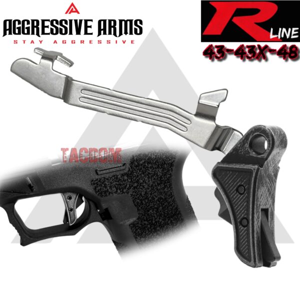 AGGRESSIVE ARMS R-LINE for GLOCK  43 43X 48 "BILLET ALUMINUM" TRIGGER BATTLEWORN GREY - With POLISHED TRIGGER BAR