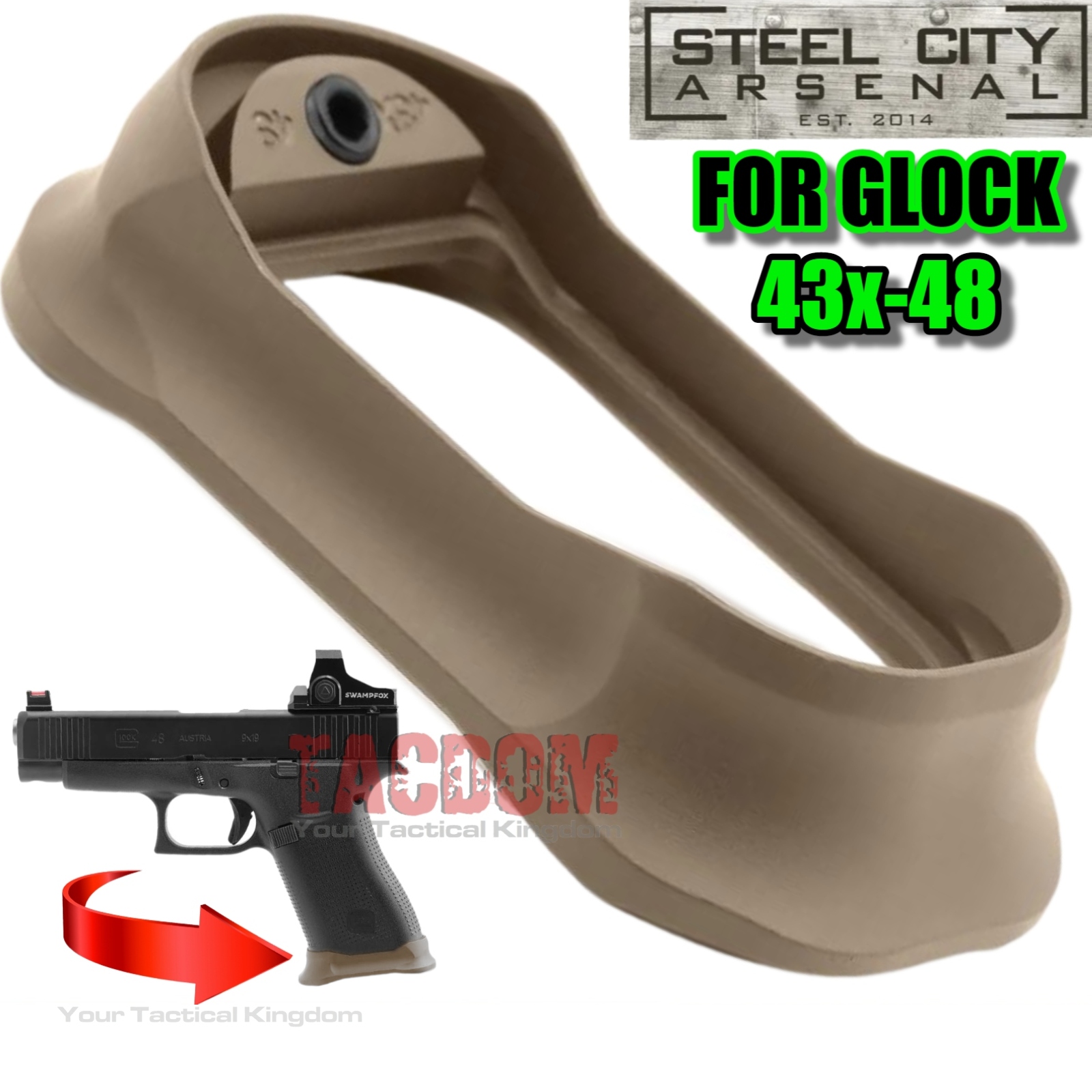 43xfdeweb STEEL CITY ARSENAL GLOCK GEN 5 43X - 48  ENHANCED "TACDOM EXCLUSIVE" FDE TAN MAGWELL – FITS OEM GLOCK FACTORY FRAMES - Image 1