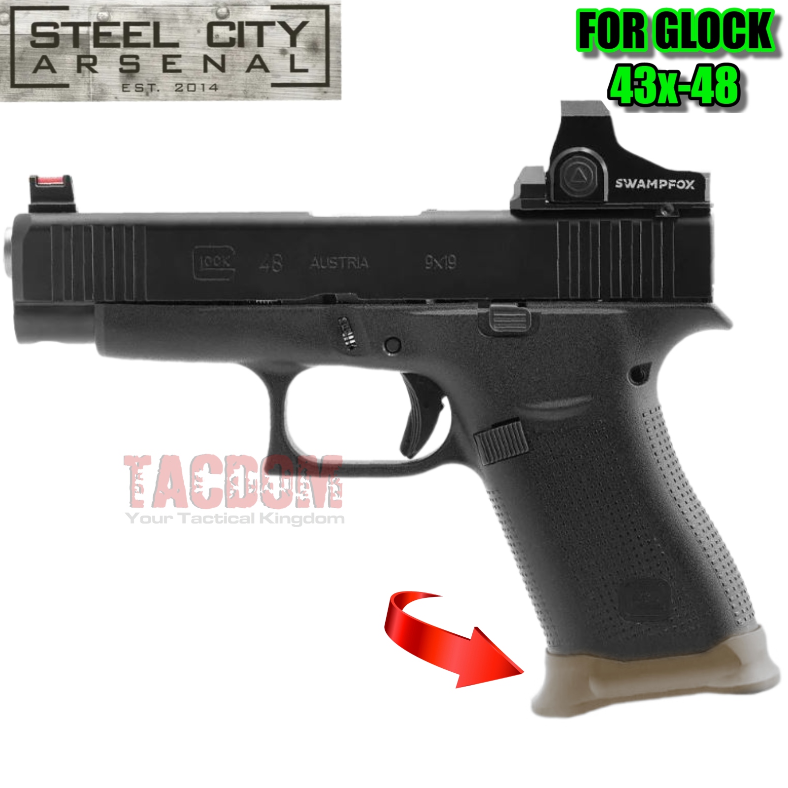 43xfdeweb2 STEEL CITY ARSENAL GLOCK GEN 5 43X - 48  ENHANCED "TACDOM EXCLUSIVE" FDE TAN MAGWELL – FITS OEM GLOCK FACTORY FRAMES - Image 2