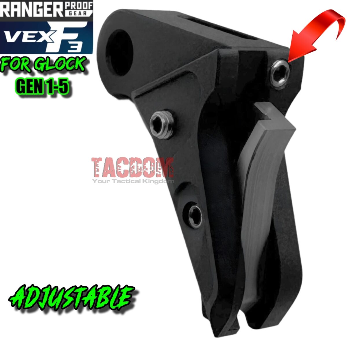RANGER PROOF / JOHNNY GLOCK COLLABORATION VEX F3 "EXCLUSIVE" BLACK / GREY ADJUSTABLE TRIGGER for GLOCK GEN 1 2 3 4 5 - 17 19 19X 20 21 22 23 24 26 27 31 32 33 34 35 37 36 38 39 43 43x 45 48 - Image 2