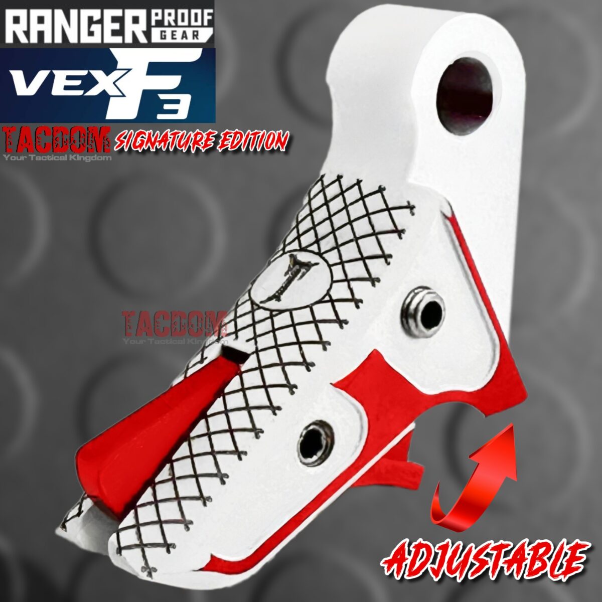 RANGER PROOF / JOHNNY GLOCK COLLABORATION VEX F3 "TACDOM SIGNATURE" WHITE / RED ADJUSTABLE TRIGGER for GLOCK GEN 1 2 3 4 5 - 17 19 19X 20 21 22 23 24 26 27 31 32 33 34 35 37 36 38 39 43 43x 45 48 - Image 3