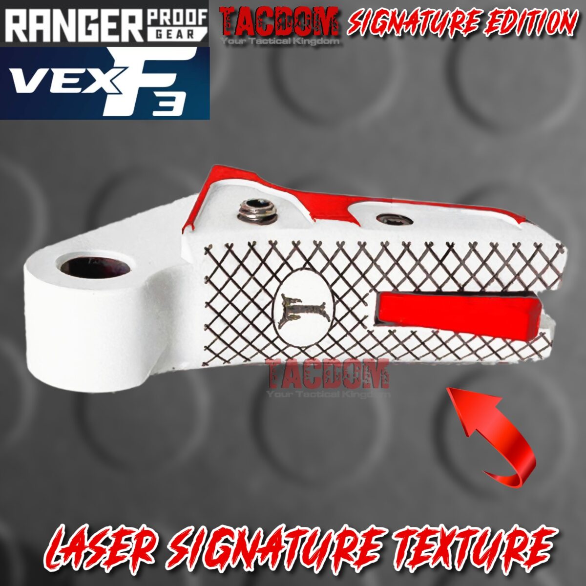 RANGER PROOF / JOHNNY GLOCK COLLABORATION VEX F3 "TACDOM SIGNATURE" WHITE / RED ADJUSTABLE TRIGGER for GLOCK GEN 1 2 3 4 5 - 17 19 19X 20 21 22 23 24 26 27 31 32 33 34 35 37 36 38 39 43 43x 45 48 - Image 4