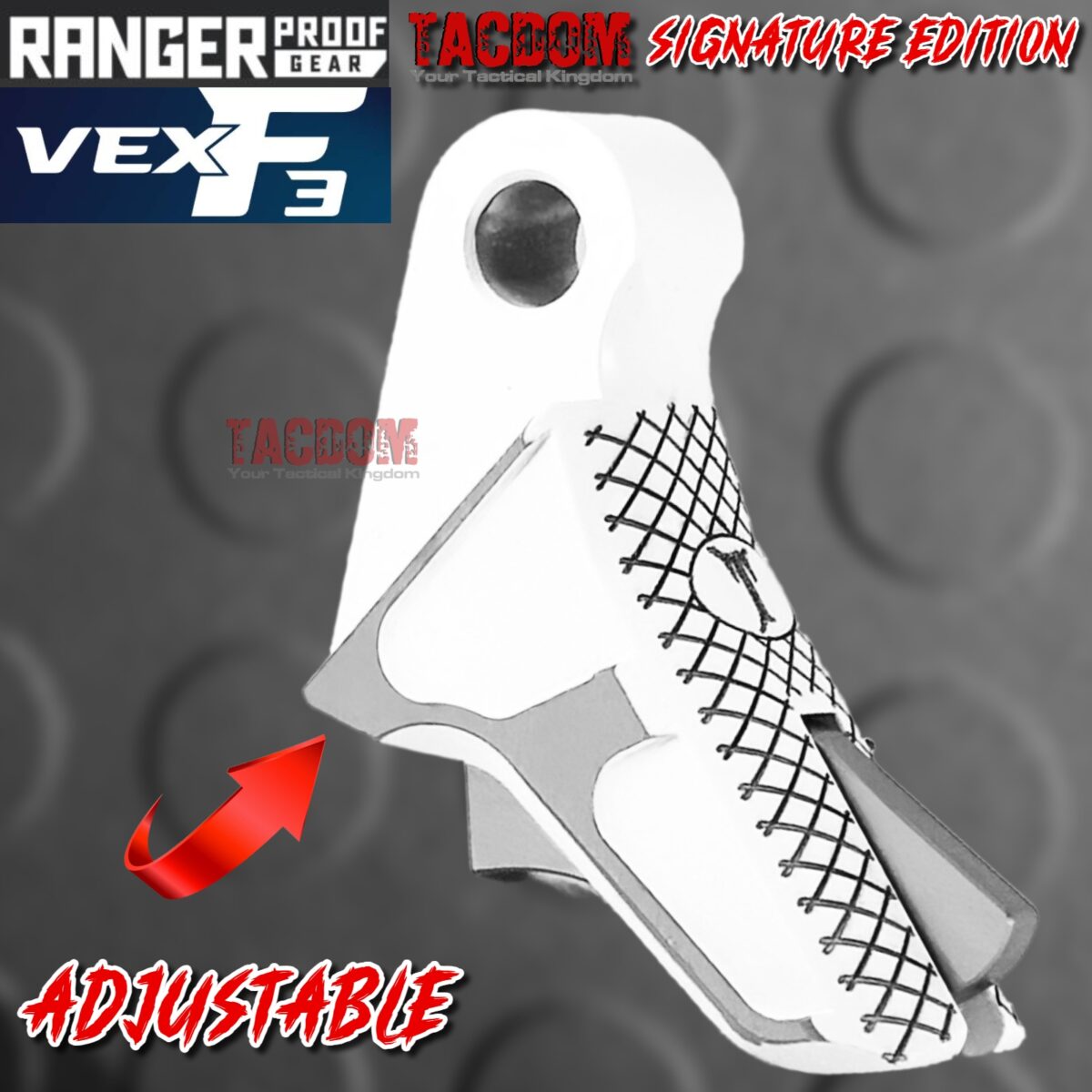 RANGER PROOF / JOHNNY GLOCK COLLABORATION VEX F3 "TACDOM SIGNATURE" WHITE / SILVER ADJUSTABLE TRIGGER for GLOCK GEN 1 2 3 4 5 - 17 19 19X 20 21 22 23 24 26 27 31 32 33 34 35 37 36 38 39 43 43x 45 48 - Image 4
