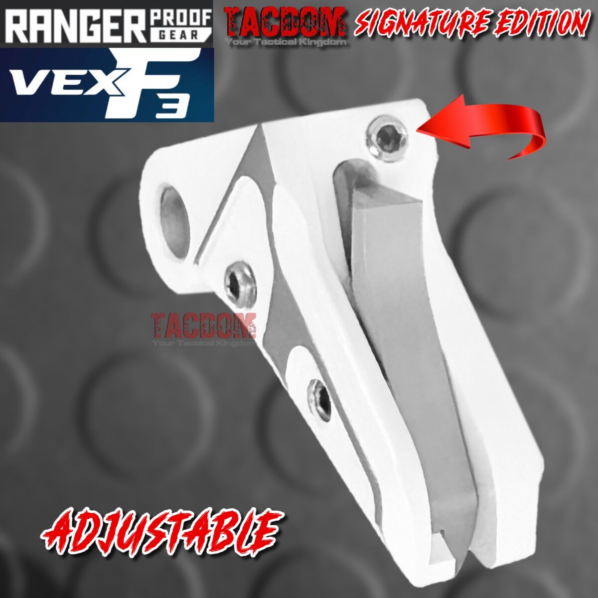RANGER PROOF / JOHNNY GLOCK COLLABORATION VEX F3 "TACDOM SIGNATURE" WHITE / SILVER ADJUSTABLE TRIGGER for GLOCK GEN 1 2 3 4 5 - 17 19 19X 20 21 22 23 24 26 27 31 32 33 34 35 37 36 38 39 43 43x 45 48 - Image 2