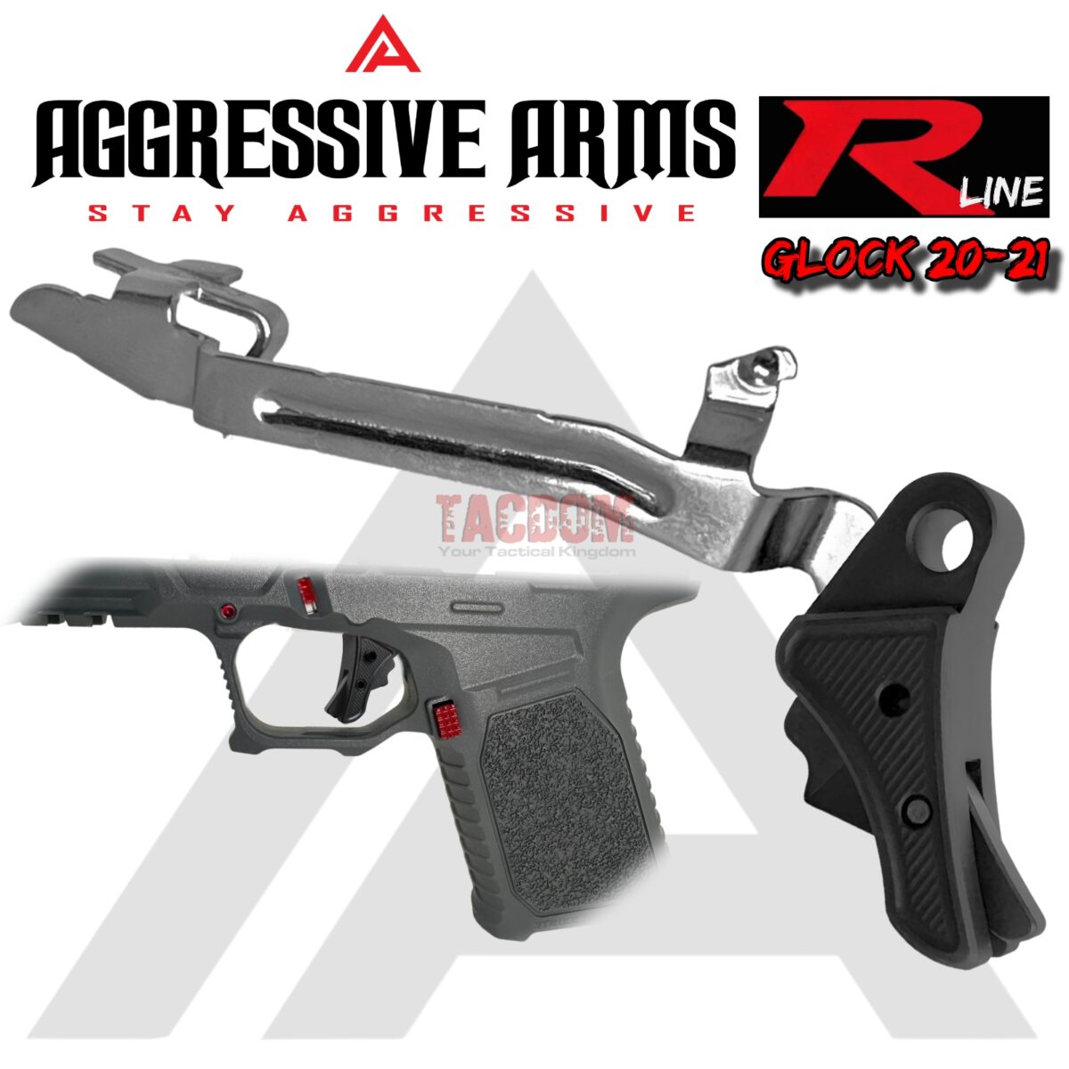 AGGRESSIVE ARMS R-LINE for GLOCK 20 / 21 BILLET ALUMINUM TRIGGER STEALTH BLACK - With POLISHED OEM GLOCK SP04417 TRIGGER BAR - Image 1