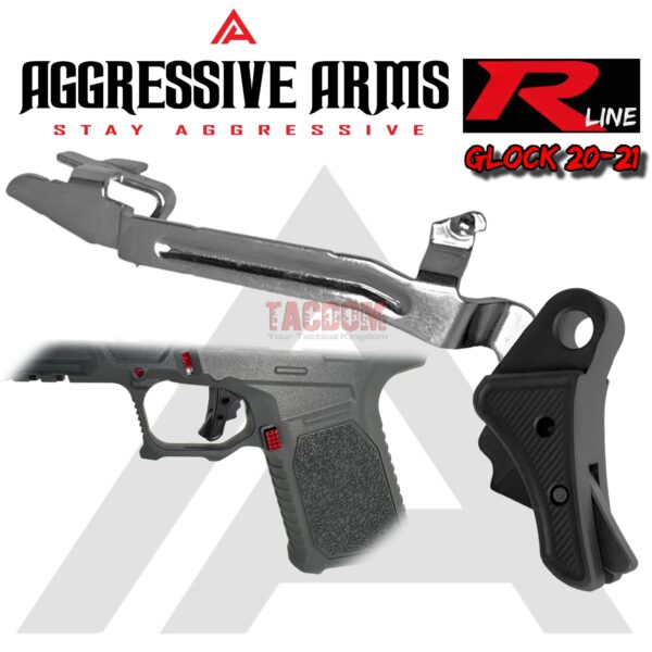AGGRESSIVE ARMS R-LINE for GLOCK 20 / 21 BILLET ALUMINUM TRIGGER STEALTH BLACK - With POLISHED OEM GLOCK SP04417 TRIGGER BAR