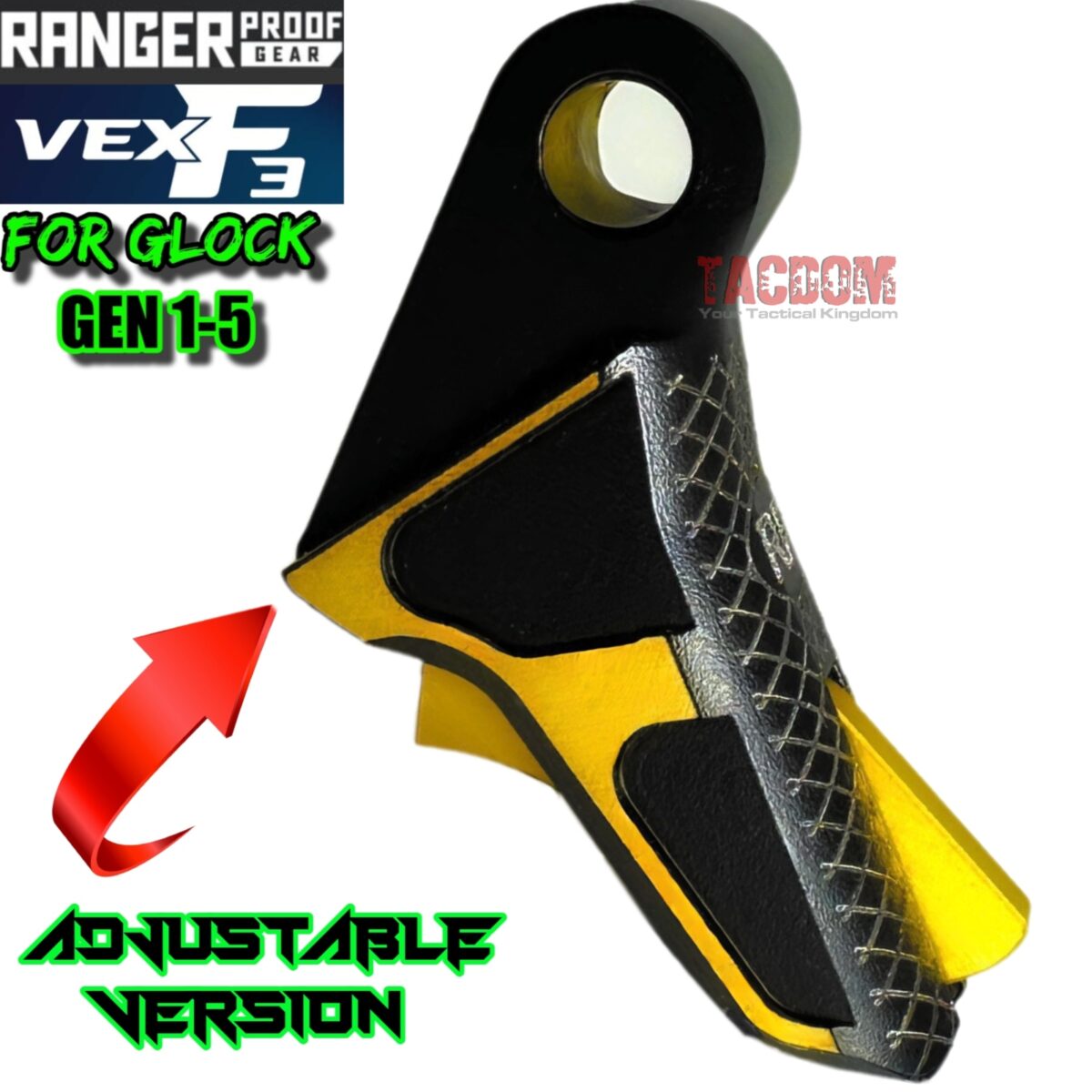RANGER PROOF / JOHNNY GLOCK COLLABORATION VEX F3 "EXCLUSIVE" BLACK / GOLD ADJUSTABLE TRIGGER for GLOCK GEN 1 2 3 4 5 - 17 19 19X 20 21 22 23 24 26 27 31 32 33 34 35 37 36 38 39 43 43x 45 48 - Image 4