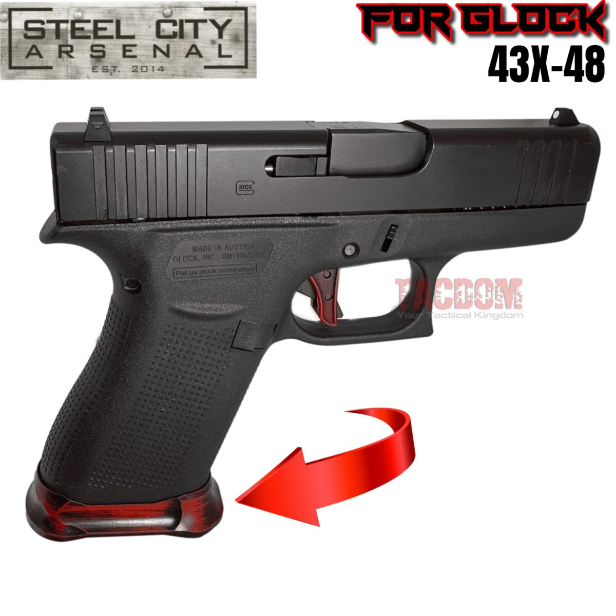 STEEL CITY ARSENAL GLOCK GEN 5 43X - 48  ENHANCED "TACDOM EXCLUSIVE" BATTLEWORN RED MAGWELL – FITS OEM GLOCK FACTORY FRAMES - Image 2