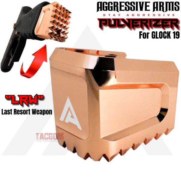 AGGRESSIVE ARMS "PULVERIZER" SHINY COPPER +0 Grip SPIKED Extension Weighted Pad plate Magazine for Glock 19 23 32 & P80 PF940C